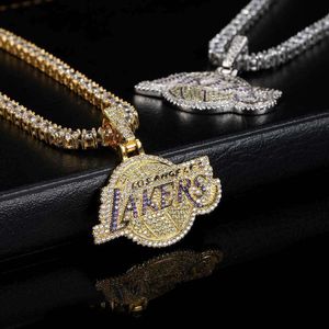 Collana da uomo Hip Hop Lakers Team con ciondolo micro set zircone, personalità alla moda, fan, hiphop