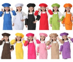 Adorable Children Kitchen Waists 12 Colors Kids Aprons with SleeveChef Hats for Painting Cooking Baking 30pcs7854415