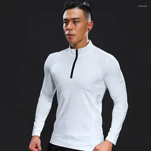 Polos masculinos gola alta esportes roupas de treinamento de basquete camiseta elástica camisa base com zíper manga longa