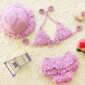 Set costume da bagno per bambina 62436 mesi con cappello carino bikini in pizzo 3 pezzi