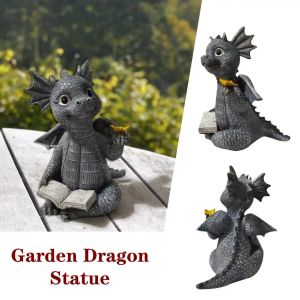 Esculturas estátua de dragão resina animal jardim estátua exibição molde miniatura dragão estatueta estátua decoração jardinagem ao ar livre