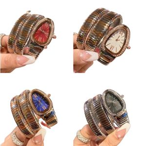 Quartz movement watch rose gold clock folding buckle snake watch art style orologio di lusso stainless steel waterproof strap diamond watch for ladies sb061 C4