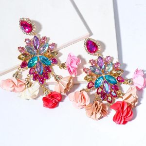 Dangle Earrings Boho Satin Tassel Flower For Women Colorful Zircon Rhinestone Drop Fashion Earring Gift Jewelry Wholesale