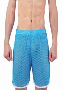 Mesh Men Shorts Sexy Beach Board See Through Fishnet Gay Man Stage Loose Hollow Out Blue Red Black White Men039S3561469