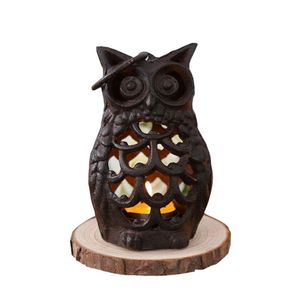 Ljusstakar järn Owl Candlestick Study Desktop Decor Holder Creative Vintage Lantern for Home Coffee Decoration DHS Drop HomeForavor DHCFG