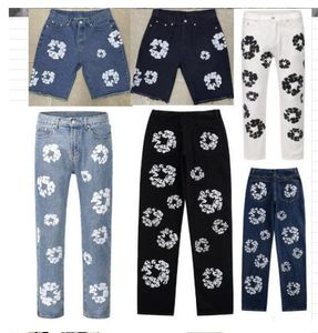 Jeans masculinos baggy y2k harajuku bloco de cor flor calças completas oversized streetwear retro em linha reta casual homens mulheres denim calças