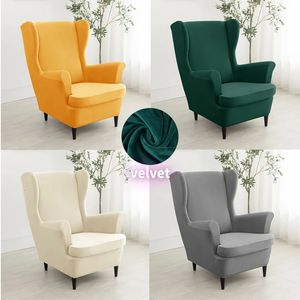 Velvet Wing Chair Cover Stretch Wingback SOFA Cover med Seat Cushion Cover Elastic Solid Color SOFA fåtöljstol Slipcovers 240304