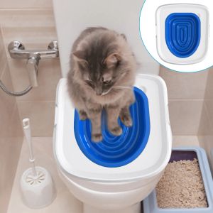Tuvalet Kitty Tuvalet Eğitmeni için Kedi Kedi Eğitim Kiti Sistemi Ekstra Mavi Traytheach Kedi ile Urinal Koltuk Tuvalet Evcil Hayvan Malzemeleri