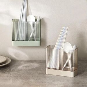 Storage Bottles Chopstick Holder Household Wall-mounted No Punching High Capacity Drain Home Chopsticks Box Double Grid Washable Kitchen