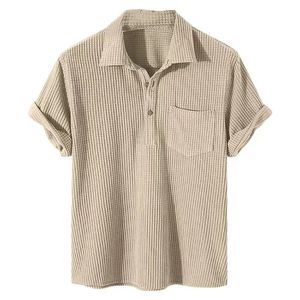 Camicie polo scozzesi casual da uomo estive Top Colletto rovesciato Camicetta con bottoni Manica corta Camicetta tascabile solida Camicia Abbigliamento uomo 240306