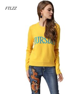 FTLZZ Suéter feminino de segunda a domingo letras bordadas em 7 cores pulôveres primavera outono manga comprida tops de malha 3436269