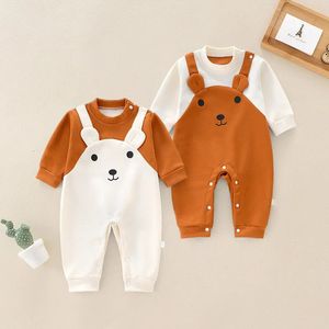 Sevimli Bear Bebek Romper Sonbahar Uzun Kollu Pantolon Tulum Bebek Kız Koreli Karikatür Toddler Bodysuit Kıyafetler 240305