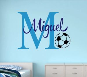 Adesivos personalizar nome futebol adesivos de parede para quarto das crianças personalizado meninos nome quarto berçário arte da parede pic decalques de parede do bebê jw012