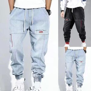 Herr jeans harem byxor fantastiska avslappnade studentbyxor fickor männen solid färg för daglig slitage