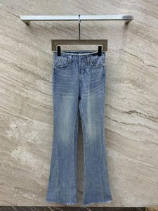 Kvinnors jeans 2024 Spring Drill Blue High-midjiga blossade kvinnor