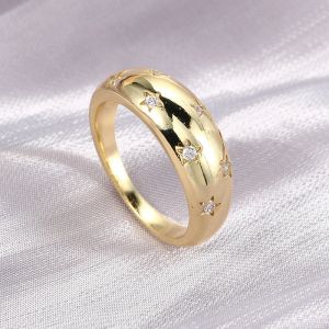 Anello grosso con stella di cristallo per donna Anelli impilabili con dito in oro giallo 14k alla moda vintage con zirconi Accessori punk Gioielli retrò