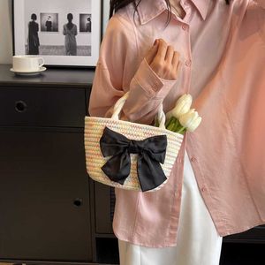 Bolsa feminina verão bonito arco nó contraste tecelagem bolsa de um ombro crossbody