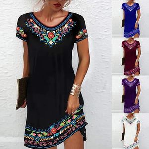 Dres verão floral impresso manga curta o pescoço estilo lazer vestidos casuais yrw9987 240228