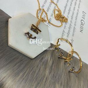 18K Gold Pendant Necklace Sets Luxury Link Chain Necklaces Chic Letter Earrings Sets With Gift Box