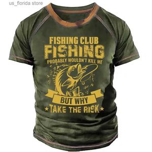 T-shirt da uomo T-shirt da uomo estiva Camicia da pesca Vintage Stampa 3d O-Collo Oversize Short Slve Top Abbigliamento quotidiano Abbigliamento da pesca maschile Club Y240314