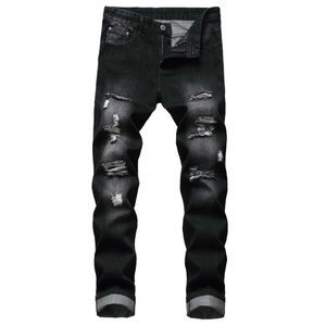 Men's Wear with Holes, Straight Fit, Bulletless Jeans, Tattered Men's Light Pants, Denim