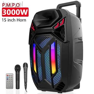 Alto-falantes portáteis Peak Power 3000W 15 polegadas Horn Super Grande Outdoor Bluetooth Speaker Subwoofer Portátil Coluna sem fio Caixa de som baixo com microfone 240314