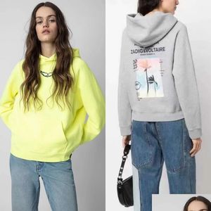 Kadın Hoodies Sweatshirts Zadig Voltaire Moda Trendi Tasarımcı Sweatshirt Kapşonlu Vintage Baskılı İnce C Sınıfı Pamuk Sıradan Damla DH1VC