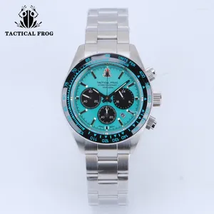 Wristwatches Tactical Frog Men Chronograph Watch Solar Quartz Watches Diver Wristwatch 200M Waterproof C3 Luminous Sapphire Steel Strap