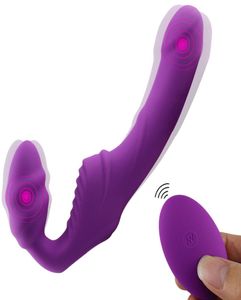 Stropplös rem på realistisk dildo vibrator massager lesbisk dubbelsidan massager gspot stimulerar klitoris sexleksak för par t194758371