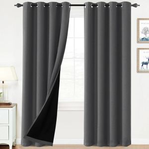 Cortinas com isolamento térmico 100% cortinas blackout para quarto com forro preto, escurecimento da sala completa, redução de ruído, painéis de cortina com ilhós