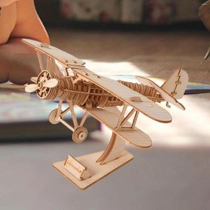 Wall Clocks 3D Wooden Puzzle Biplane Model Housewarming Gifts Portable DIY Craft Hobbies For Living Room Children Dining Kitchen Els