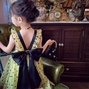 Abiti da ragazza Abito estivo in pizzo con fiocco a pois neri verdi Lolita Bambina per bambini Casual Midi Bambini per adolescenti Vestito da principessa per feste