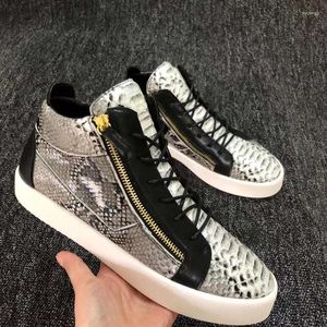 Sapatos casuais masculinos python impressão de luxo artesanal rendas zip baixo topo plataforma masculina apartamentos tênis de pele de cobra hombre tamanho 35-47