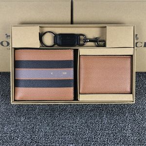 Men Designer Wallets Short Business Wallets Casual Cowhide Half Fold Wallet Card Holder Keychain Gift Box