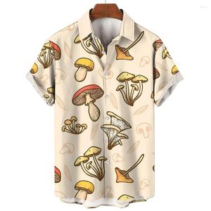 メンズカジュアルシャツ夏ハワイアンシャツラペル半袖カラフルなマッシュルームパターン3D印刷ボタントレンドトップ5xl