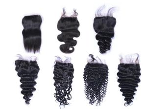 4x4 spetsstängning rak kropp lös djup vattenvåg kinky curl förplucked nautral Hairlin3112662