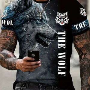 Men's T-Shirts New Wolf T-shirt For Men 3D Animal Print Pullover O Neck Casual Short Slve Ts Fashion Strt Sweatshirt Male Oversized Tops Y240314