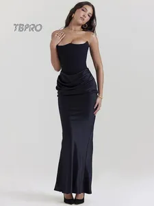 Lässige Kleider Sexy trägerloses rückenfreies Mantel-Maxikleid für Frauen Elegantes ärmelloses schulterfreies weibliches Modeabendkleid Vestidos