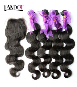 5Pcs Lot Peruvian Body Wave Virgin Human Hair Weaves 4 Bundles With Lace Closure Unprocessed Peruvian Remy Wavy Hair And Top Closu6081773