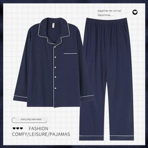 Homem pijamas define primavera outono manga longa pijamas de algodão macio cardigan roupas para casa masculino cor sólida solto casual sleepwear 240313