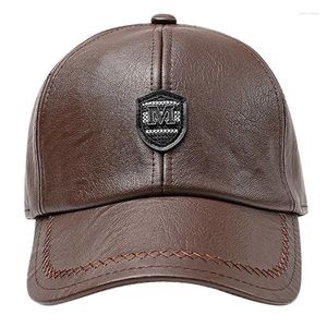 Ball Caps MINAKOLIFE Retro Ear Cover Leather Baseball Cap Fitted Men Women Gorras Casual Casquette Letter Embroidery 56-60cm