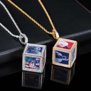 New Hip Hop Jewelry Cube Memory Pendant with Micro Set Zircon DIY Personalized Photo Frame Necklace