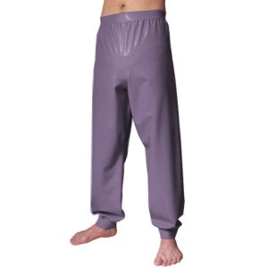 Wetlook PVC Leather Men's Full Length Pants Elastic Waist Latex Lounge Pants Sexy High Waist Loose Trousers For Male Clubwear