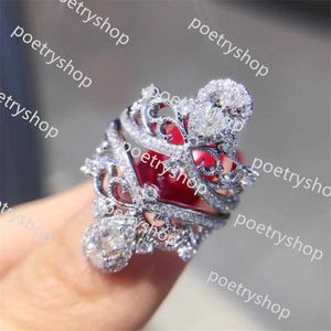 2024 Band Anéis Novo Top Venda Vintage Jóias Real Sterling Sier Gota de Água Topázio Branco CZ Diamante Gemstones Mulheres Casamento Coroa Banda Anel Presente