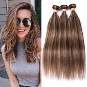 4 Dark Brown Highlight Mix med 27 Honey Blonde Human Hair Weave Bunds 3st Piano Mixed Color Brazilian Human Hair Weft Extens8425132