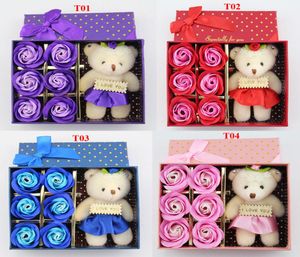6PCSBOX Romantic Rose Soap Flower med Little Cute Bear Doll Perfekt för alla hjärtans dag gåvor för bröllopspresent eller födelsedagspresent7832095