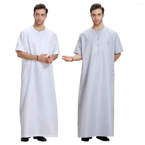 Roupas étnicas Verão Muçulmano Homens Manga Curta Robe Jubba Thobe Islâmico Saudita Árabe Thoub Eid Ramadan Abaya Kaftan Médio Oriente Vestido