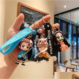 Finger Toys Demon Slayer Keychain Figure Söt hänge Kamado Tanjirou Nezuko Agatsuma Zenitsu Key Chains Gift Drop Delivery Gifts Nove Otdq4