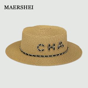 Hat för kvinnor Panama Summer Beach kvinnlig casual lady Girls Flat Brim Straw Cap Sun Chapeu Feminino 240309