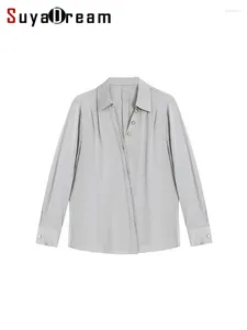 女性のブラウスSuyadream Women Solid Shirts19mm95％Real Silk v Neck Elegant Gray 2024 Spring Summer Office Lady Top